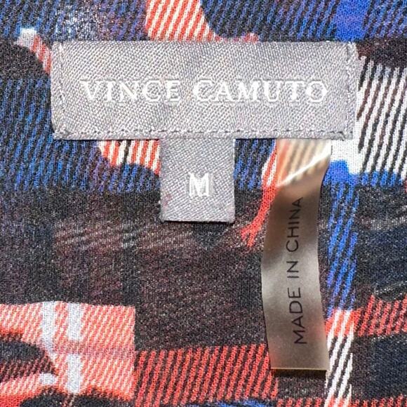 Vince Camuto Plaid Floral Red Blue Surplice V-Neck Long Sleeve Blouse Size M - Picture 2 of 13